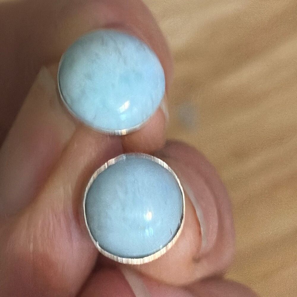 Blue Larimar Stud Earrings, NEW, Handmade, Sterling Silver, Natural